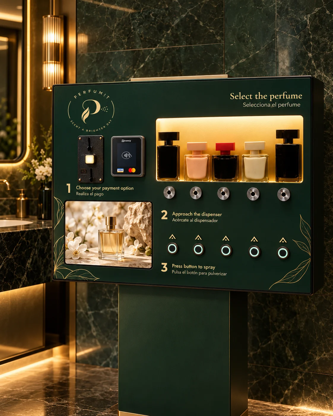 PERFUM!T perfume vending machine with card payment and five designer fragrances